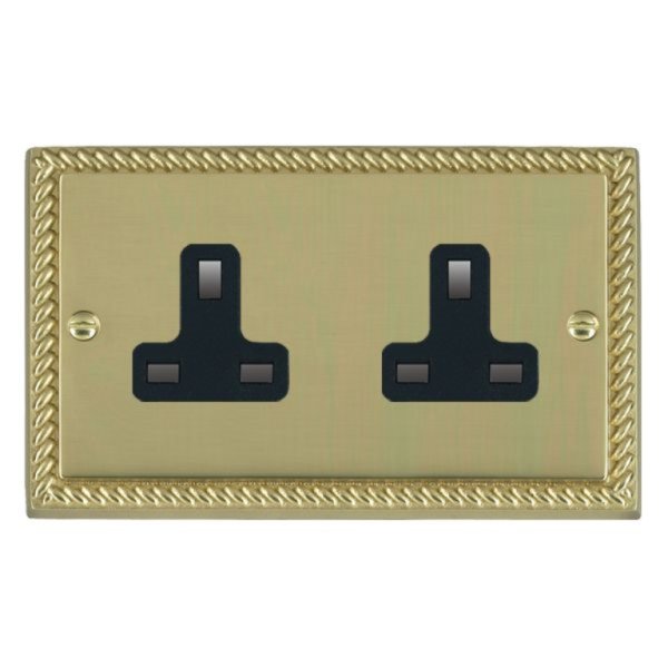 Hamilton 90US99B Cheriton Georgian Polished Brass 2 Gang 13A Unswitched Socket with Black Insert