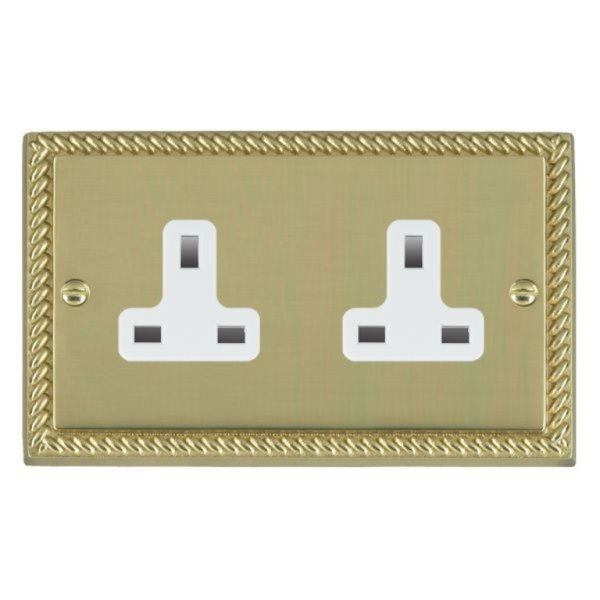 Hamilton 90US99W Cheriton Georgian Polished Brass 2 Gang 13A Unswitched Socket with White Insert