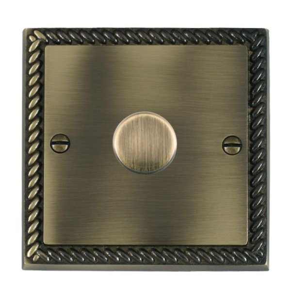 Hamilton 911X2V Cheriton Georgian Antique Brass 1 Gang 200VA 2 Way Push On/Off Rotary Switching Dimmer with Antique Brass Knob