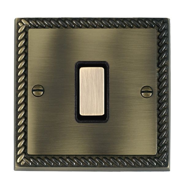 Hamilton 911XTMAB-B Cheriton Georgian Antique Brass 1 Gang 250W/210VA Multi-Way Touch Master Dimmer with Antique Brass Insert and Black Surround