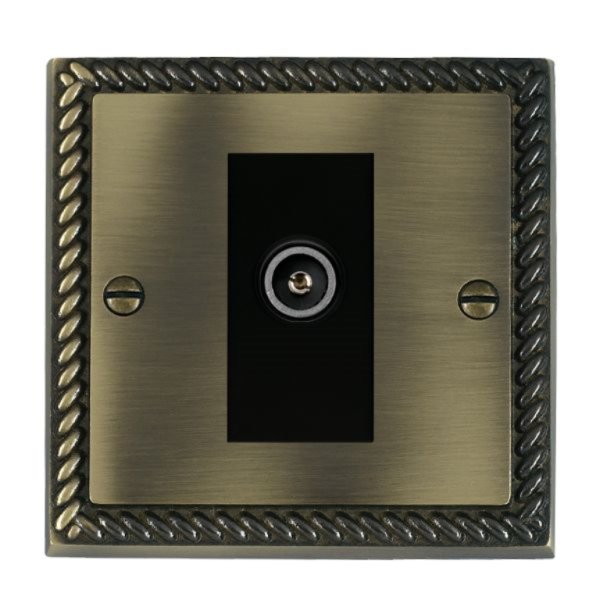 Hamilton 91DTVFB Cheriton Georgian Antique Brass 1 Gang Non-Isolated Female TV Socket with Black Insert