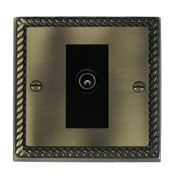 Hamilton 91DTVMB Cheriton Georgian Antique Brass 1 Gang Non-Isolated Male TV Socket with Black Insert