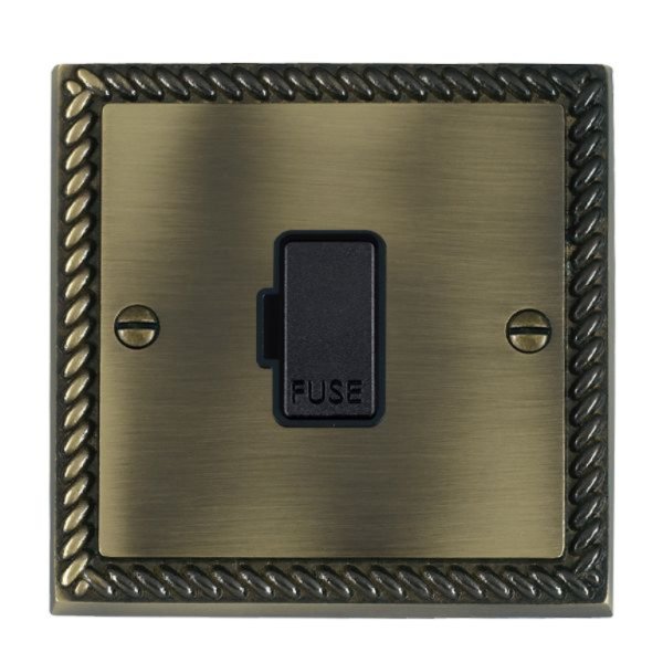 Hamilton 91FOBL-B Cheriton Georgian Antique Brass 13A Unswitched Fused Spur with Black Insert and Black Surround