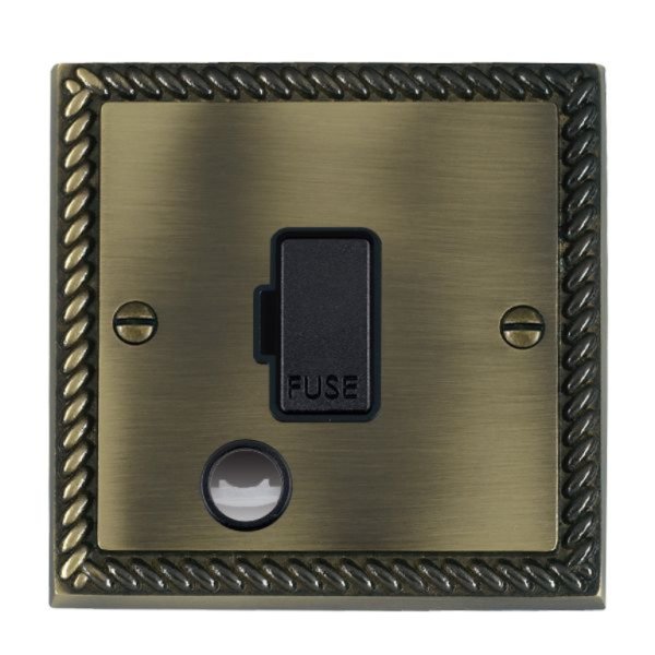 Hamilton 91FOCBL-B Cheriton Georgian Antique Brass 13A Unswitched Fused Spur and Cable Outlet with Black Insert and Black Surround