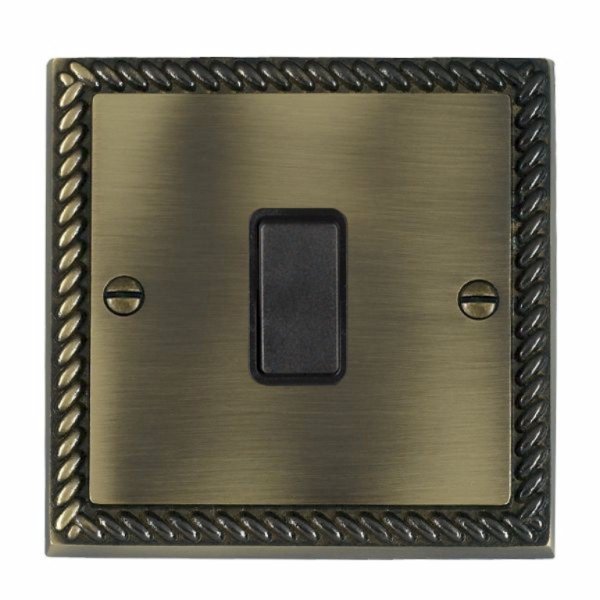 Hamilton 91R21BL-B Cheriton Georgian Antique Brass 1 Gang 10AX 2 Way Switch with Black Rocker and Black Surround