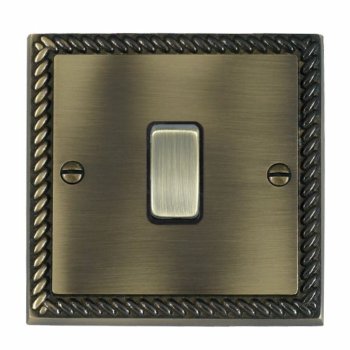 Hamilton 91R31AB-B Cheriton Georgian Antique Brass 1 Gang 10AX Intermediate Switch with Antique Brass Rocker and Black Surround