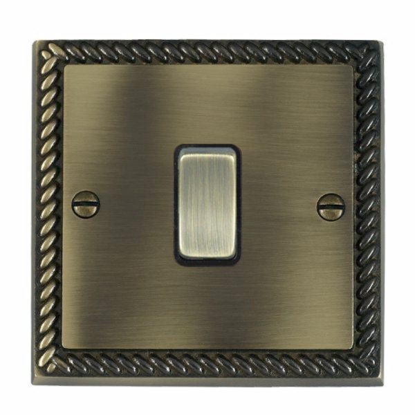 Hamilton 91RRTAB-B Cheriton Georgian Antique Brass 1 Gang 10AX Push To Make Retractive Switch with Antique Brass Rocker and Black Surround