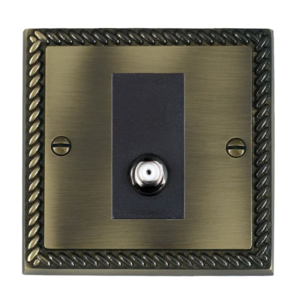 Hamilton 91SATNB Cheriton Georgian Antique Brass 1 Gang Non-Isolated Satellite Socket with Black Insert