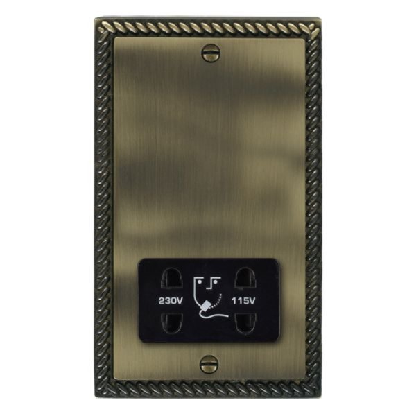 Hamilton 91SHSB Cheriton Georgian Antique Brass Dual Voltage Shaver Socket with Black Insert