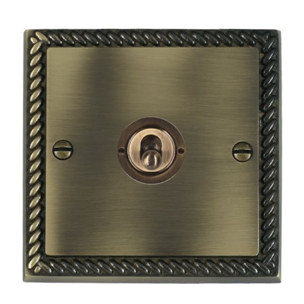 Hamilton 91T31 Cheriton Georgian Antique Brass 1 Gang 20AX Intermediate Toggle Switch with Antique Brass Toggle