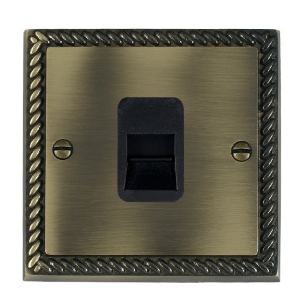 Hamilton 91TCMB Cheriton Georgian Antique Brass 1 Gang Telephone Master Socket with Black Insert