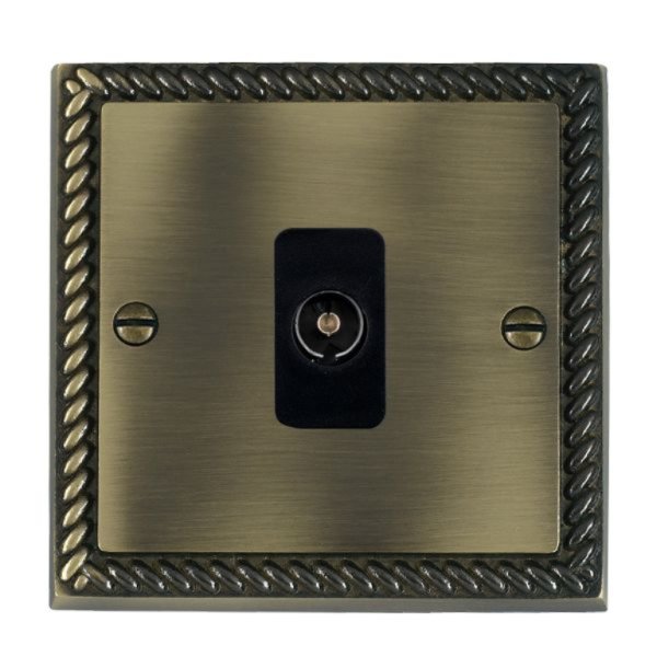 Hamilton 91TVB Cheriton Georgian Antique Brass 1 Gang Non-Isolated 1 In/1 Out TV Socket with Black Insert