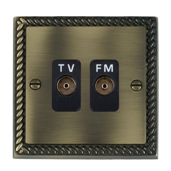Hamilton 91TVFMB Cheriton Georgian Antique Brass Isolated 1 In/2 Out TV/FM Diplexer with Black Insert