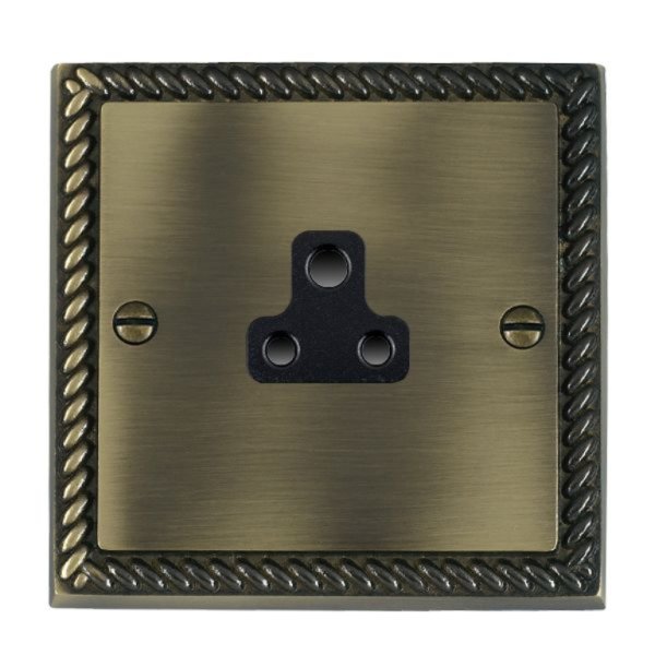 Hamilton 91US2B Cheriton Georgian Antique Brass 1 Gang 2A Unswitched Socket with Black Insert