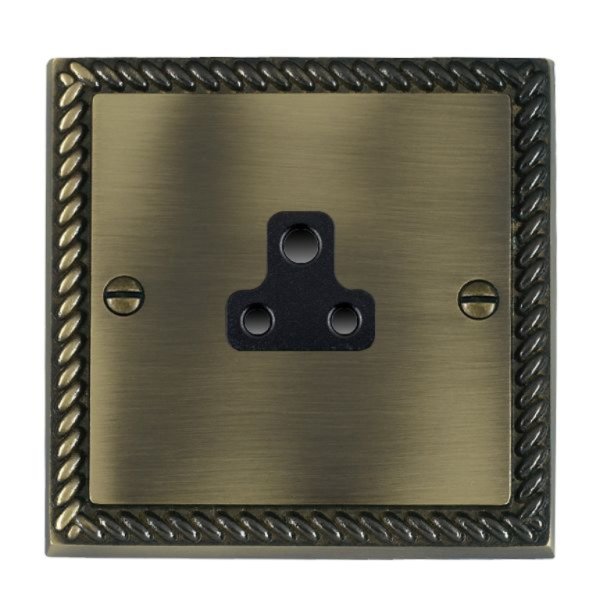Hamilton 91US2B Cheriton Georgian Antique Brass 1 Gang 2A Unswitched Socket with Black Insert