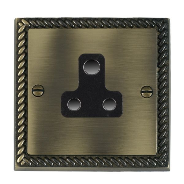 Hamilton 91US5B  Cheriton Georgian Antique Brass 1 Gang 5A Unswitched Socket with Black Insert