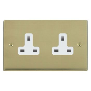 Hamilton 92US99W Cheriton Victorian Polished Brass 2 Gang 13A Unswitched Socket with White Insert