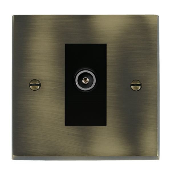 Hamilton 93DTVFB Cheriton Victorian Antique Brass 1 Gang Non-Isolated Female TV Socket with Black Insert