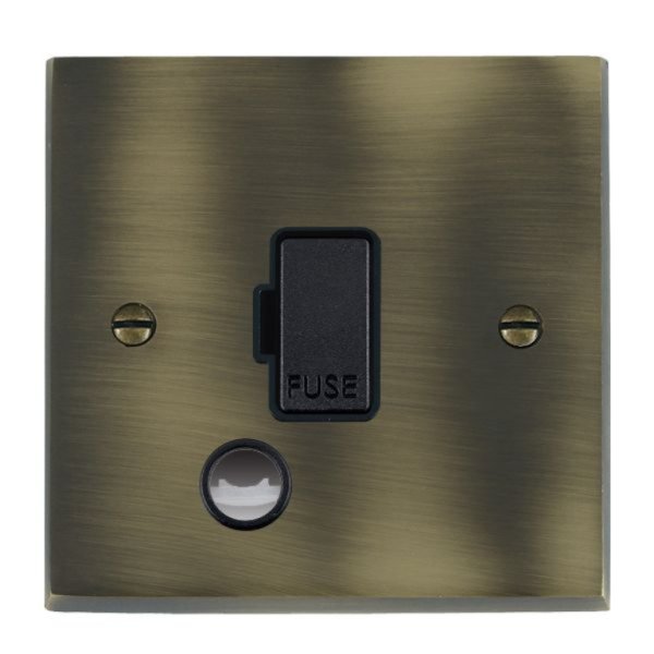 Hamilton 93FOCBL-B Cheriton Victorian Antique Brass 13A Unswitched Fused Spur and Cable Outlet with Black Insert and Black Surround