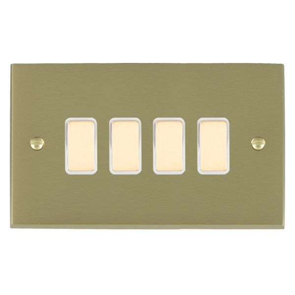 Hamilton 944XTMSB-W Cheriton Victorian Satin Brass 4 Gang 250W/210VA Multi-Way Touch Master Dimmer with Satin Brass Inserts and White Surround