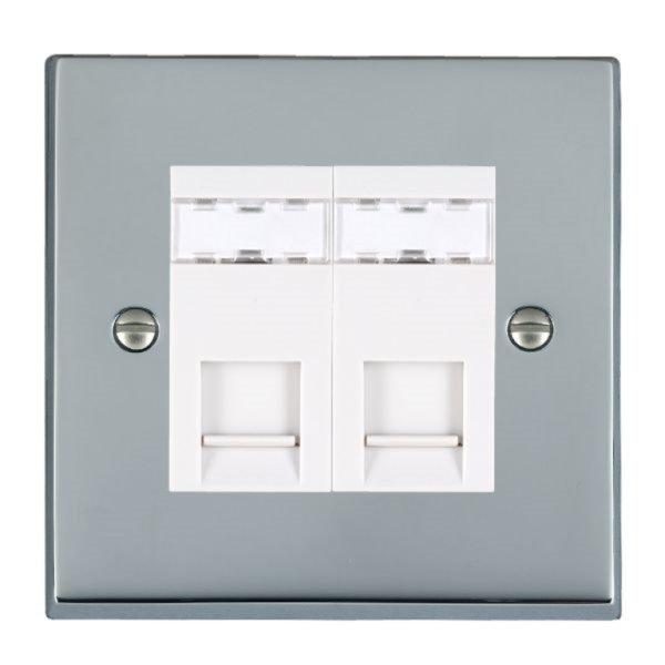 Hamilton 952J45W Cheriton Victorian Bright Chrome 2 Gang Unshielded RJ45 CAT 5E Socket with White Insert