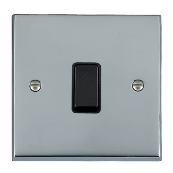 Hamilton 95DPBL-B Cheriton Victorian Bright Chrome 20AX Double Pole Switch with Black Rocker and Black Surround