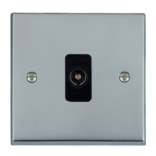 Hamilton 95TVB Cheriton Victorian Bright Chrome 1 Gang Non-Isolated 1 In/1 Out TV Socket with Black Insert