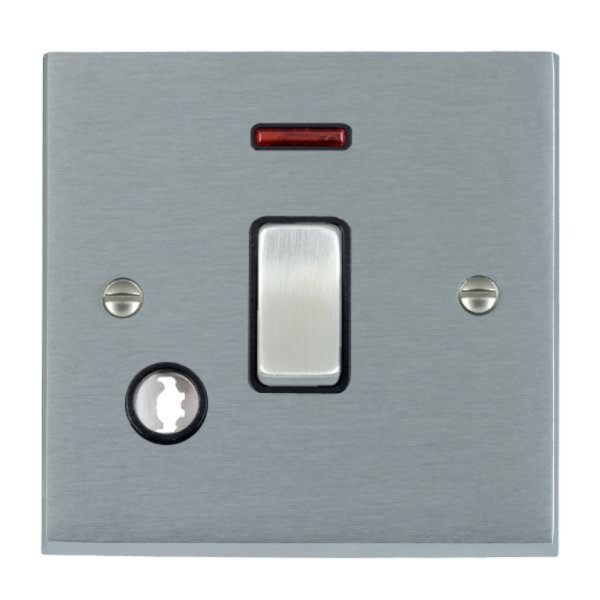 Hamilton 96DPNCSC-B Cheriton Victorian Satin Chrome 1 Gang 20AX Double Pole Switch, Neon and Cable Outlet with Satin Chrome Rocker and Black Surround