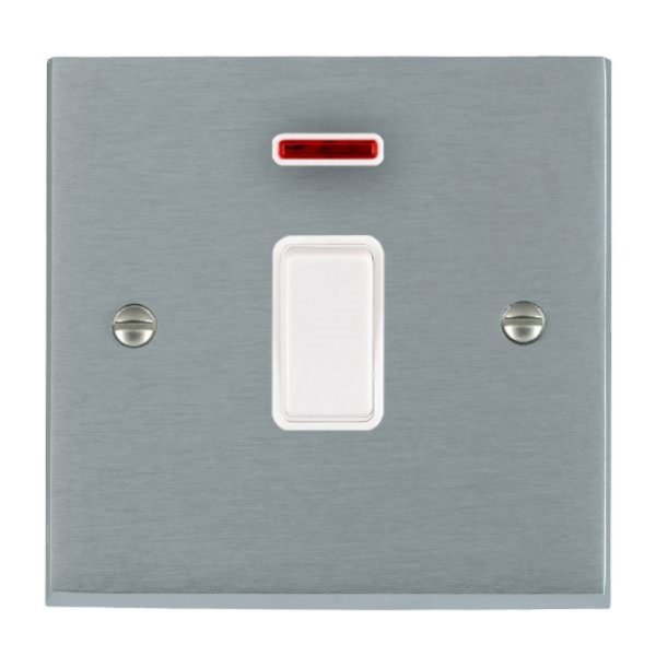 Hamilton 96DPNWH-W Cheriton Victorian Satin Chrome 1 Gang 20AX Double Pole Switch and Neon with White Rocker and White Surround