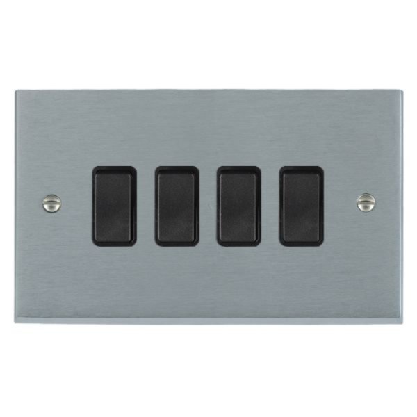 Hamilton 96R24BL-B Cheriton Victorian Satin Chrome 4 Gang 10AX 2 Way Switch with Black Rockers and Black Surround