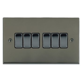 Hamilton 98R26BK-B Cheriton Victorian Black Nickel 6 Gang 10AX 2 Way Switch with Black Nickel Rockers and Black Surround