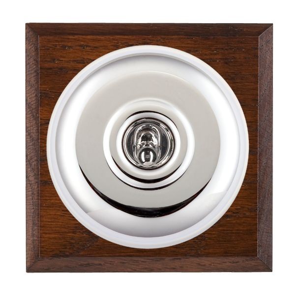 Hamilton BCAPTDPBC-W Bloomsbury Chamfered Antique Mahogany 1 Gang 20AX Double Pole Toggle Switch with Bright Chrome Plain Dome and White Collar