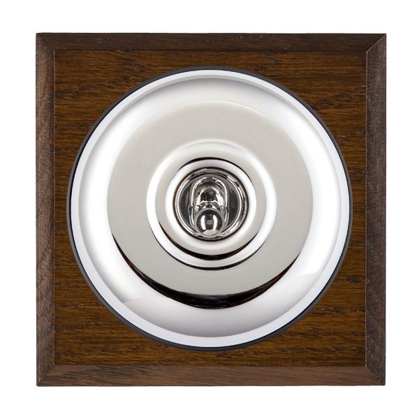 Hamilton BCDPT31BC-B Bloomsbury Chamfered Dark Oak 1 Gang 20AX Intermediate Toggle Switch with Bright Chrome Plain Dome and Black Collar