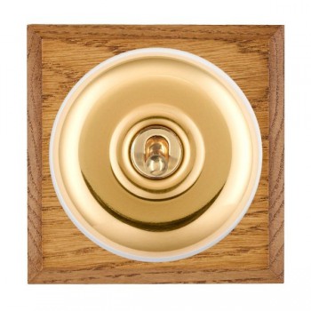 Hamilton BCMPT31PB-W Bloomsbury Chamfered Medium Oak 1 Gang 20AX Intermediate Toggle Switch with Polished Brass Plain Dome and White Collar