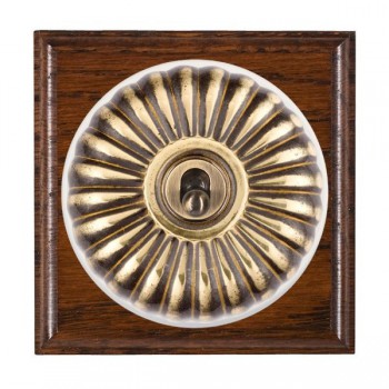 Hamilton BOAFT21AB-W Bloomsbury Ovolo Antique Mahogany 1 Gang 20AX 2 Way Toggle Switch with Antique Brass Fluted Dome and White Collar