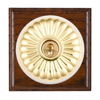 Hamilton BOAFT21PB-W Bloomsbury Ovolo Antique Mahogany 1 Gang 20AX 2 Way Toggle Switch with Polished Brass Fluted Dome and White Collar