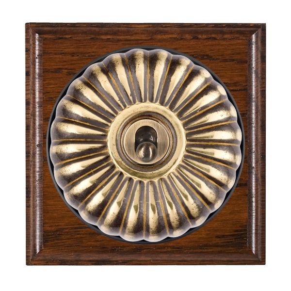 Hamilton BOAFT31AB-B  Bloomsbury Ovolo Antique Mahogany 1 Gang 20AX Intermediate Toggle Switch with Antique Brass Fluted Dome and Black Collar