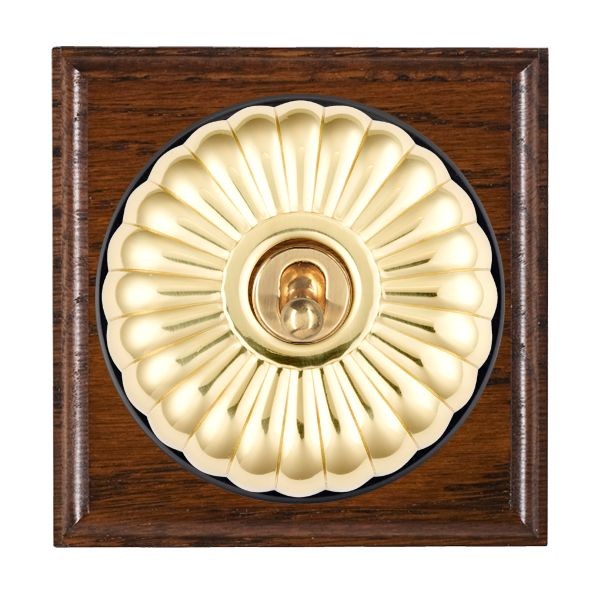 Hamilton BOAFT31PB-B Bloomsbury Ovolo Antique Mahogany 1 Gang 20AX Intermediate Toggle Switch with Polished Brass Fluted Dome and Black Collar