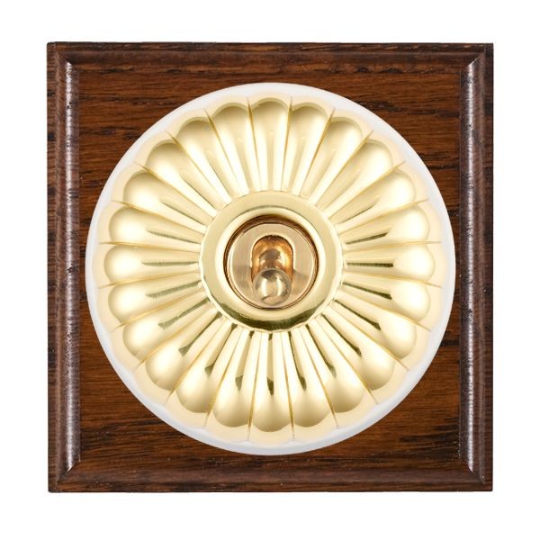 Hamilton BOAFT31PB-W Bloomsbury Ovolo Antique Mahogany 1 Gang 20AX Intermediate Toggle Switch with Polished Brass Fluted Dome and White Collar