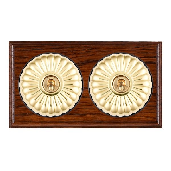 Hamilton BOAFT32PB-B Bloomsbury Ovolo Antique Mahogany 2 Gang 20AX Intermediate Toggle Switch with Polished Brass Fluted Dome and Black Collar