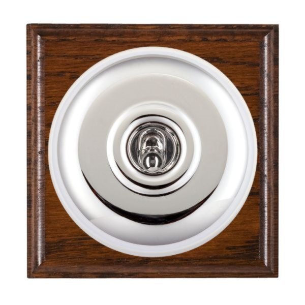 Hamilton BOAPT21BC-W Bloomsbury Ovolo Antique Mahogany 1 Gang 20AX 2 Way Toggle Switch with Bright Chrome Plain Dome and White Collar