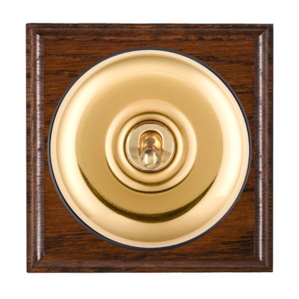 Hamilton BOAPT21PB-B Bloomsbury Ovolo Antique Mahogany 1 Gang 20AX 2 Way Toggle Switch with Polished Brass Plain Dome and Black Collar
