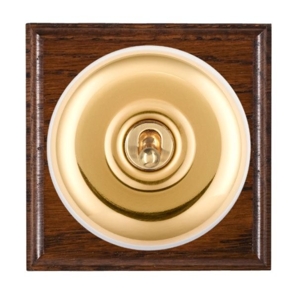 Hamilton BOAPT21PB-W Bloomsbury Ovolo Antique Mahogany 1 Gang 20AX 2 Way Toggle Switch with Polished Brass Plain Dome and White Collar
