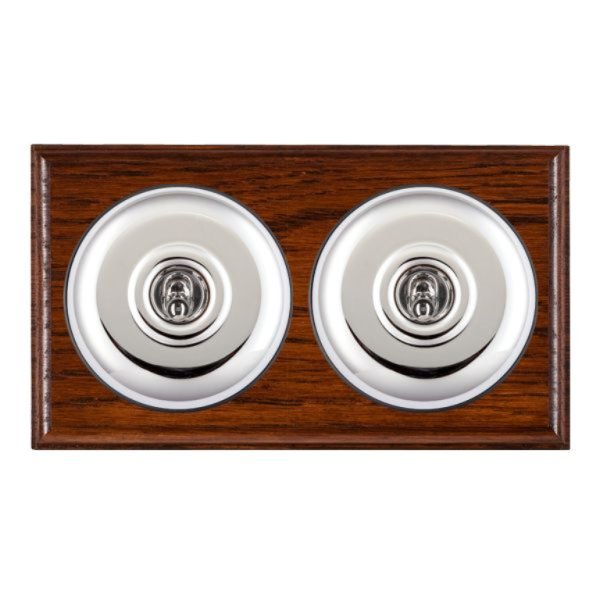 Hamilton BOAPT22BC-B Bloomsbury Ovolo Antique Mahogany 2 Gang 20AX 2 Way Toggle Switch with Bright Chrome Plain Dome and Black Collar