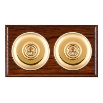 Hamilton BOAPT22PB-B Bloomsbury Ovolo Antique Mahogany 2 Gang 20AX 2 Way Toggle Switch with Polished Brass Plain Dome and Black Collar
