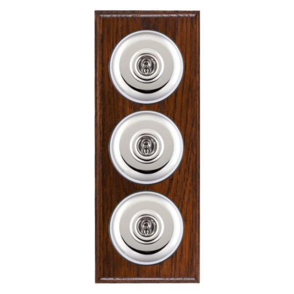 Hamilton BOAPT23BC-B Bloomsbury Ovolo Antique Mahogany 3 Gang 20AX 2 Way Toggle Switch with Bright Chrome Plain Dome and Black Collar