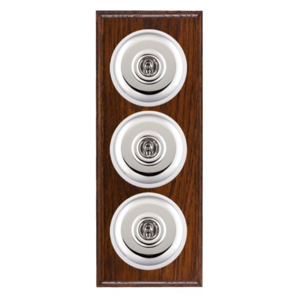 Hamilton BOAPT23BC-W Bloomsbury Ovolo Antique Mahogany 3 Gang 20AX 2 Way Toggle Switch with Bright Chrome Plain Dome and White Collar