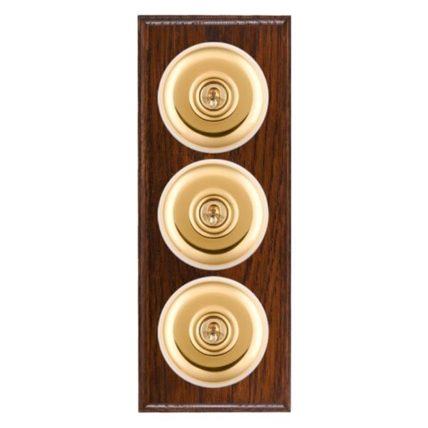 Hamilton BOAPT23PB-W Bloomsbury Ovolo Antique Mahogany 3 Gang 20AX 2 Way Toggle Switch with Polished Brass Plain Dome and White Collar