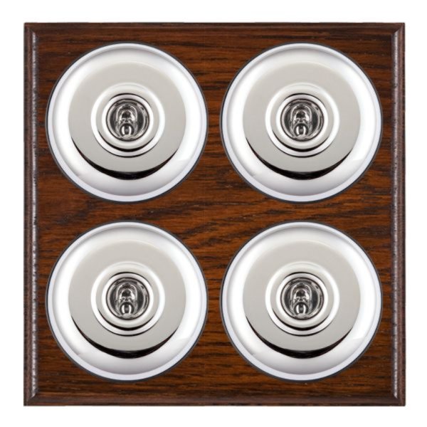 Hamilton BOAPT24BC-B Bloomsbury Ovolo Antique Mahogany 4 Gang 20AX 2 Way Toggle Switch with Bright Chrome Plain Dome and Black Collar