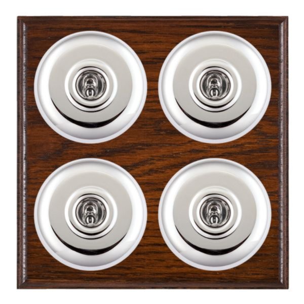 Hamilton BOAPT24BC-W Bloomsbury Ovolo Antique Mahogany 4 Gang 20AX 2 Way Toggle Switch with Bright Chrome Plain Dome and White Collar